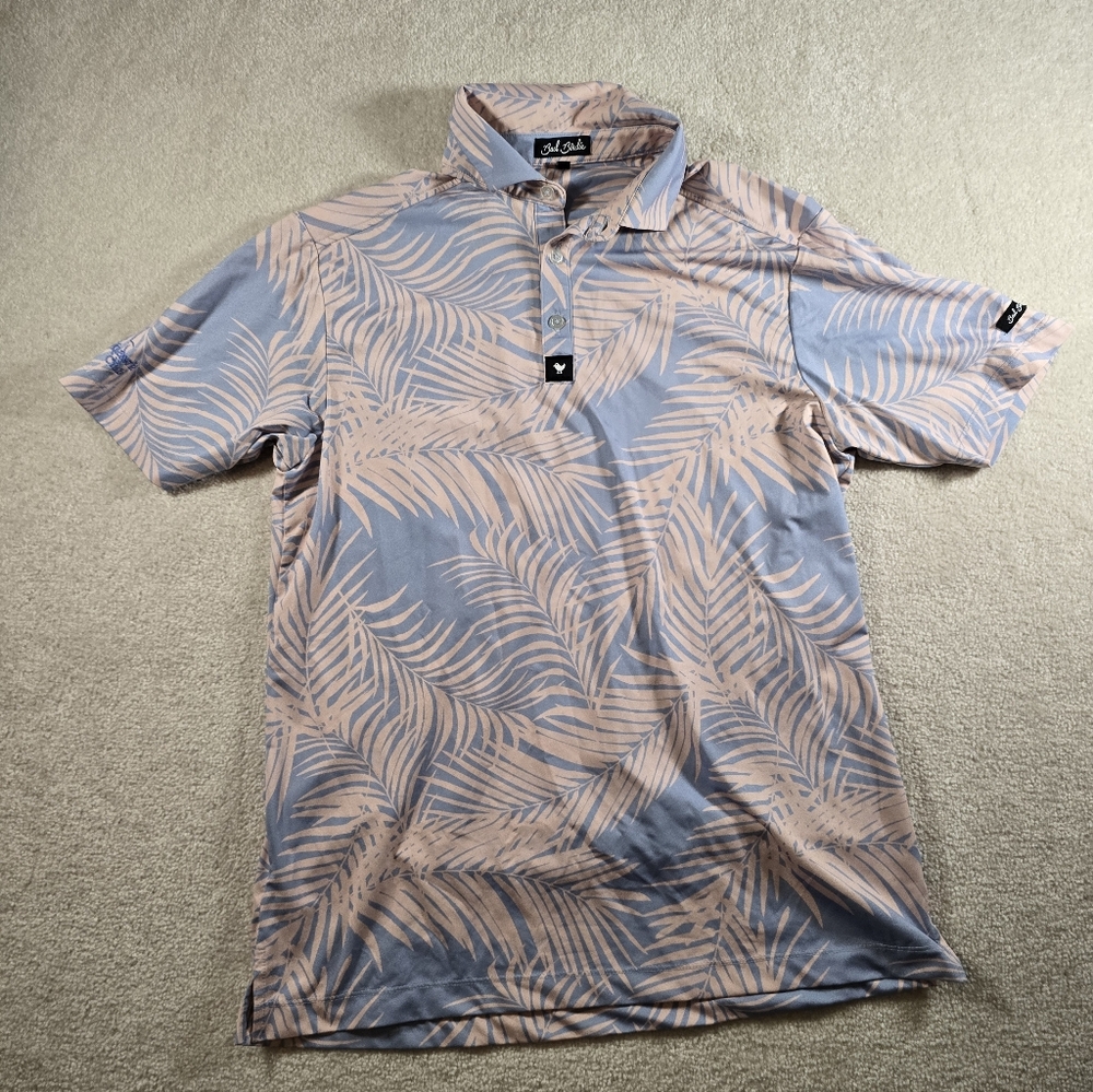 Bad Birdie Blue and Tan Leaf Polo Shirt